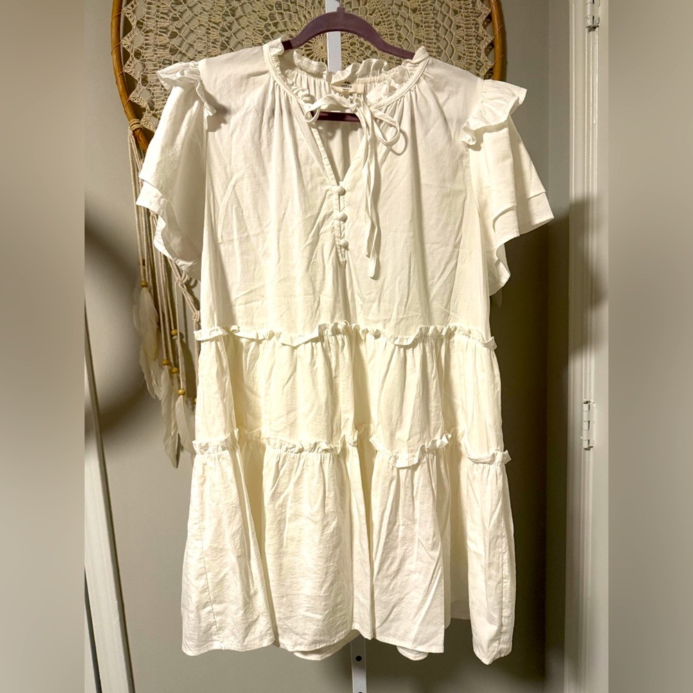 M073 // ENTRO Ruffle Tiered Dress WHITE // Large